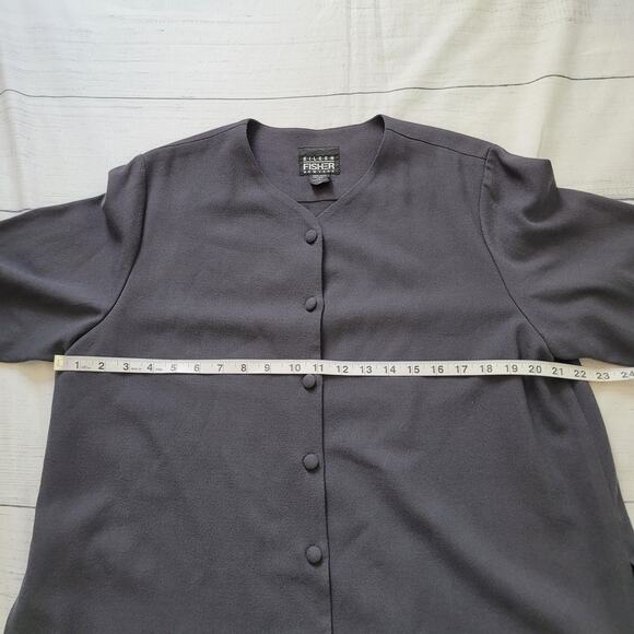 Eileen Fisher Size M 100% Wool Long Sleeve Button Up Tunic Top Gray Mature - Picture 5 of 7